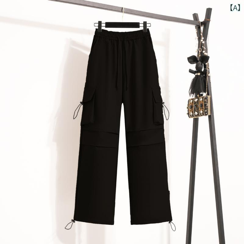 カーゴパンツ レディース ワークパンツ ロングパンツ ボトムス 春秋 薄手 ルーズ ゆったり 直筒 ストレート 細見え 脚長効果 カジュアル 多ポケット ドローストリング ウエストゴム 紐調節 ブラック 黒 撥水 防風 アウトドア ミリタリー putera-10287126 GRATIQUE MIEI サンプル画像2