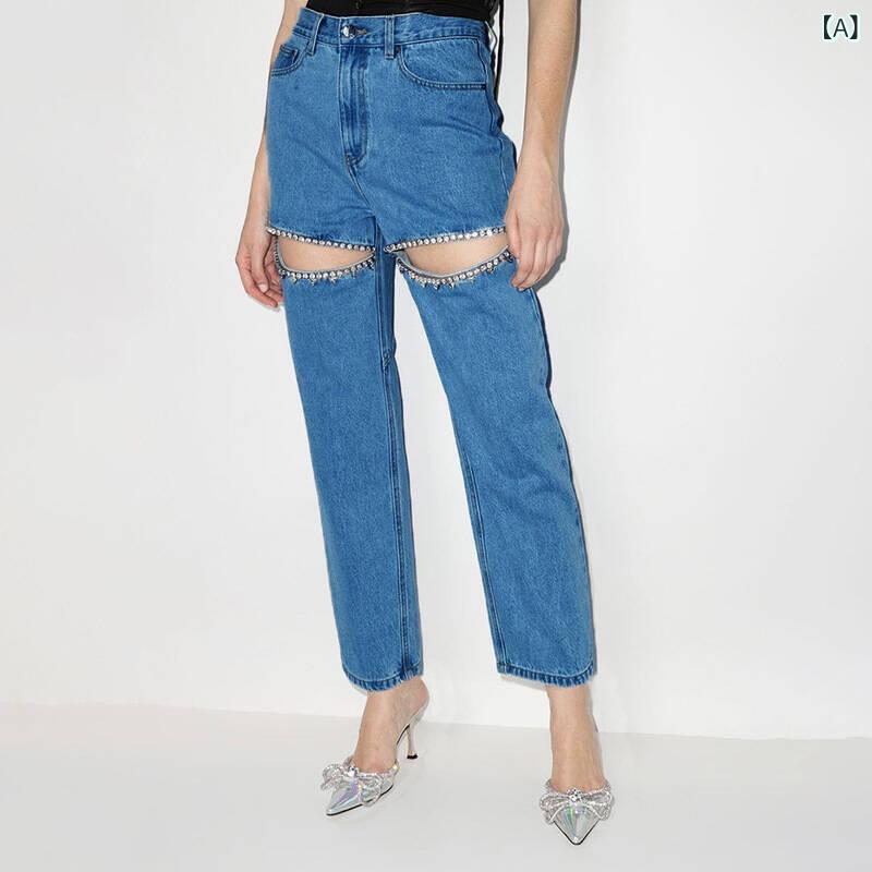 GRATIQUE MIEIのジーンズ レディース デニム パンツ ジーパン ロングパンツ ボトムス ストレートパンツ 長ズボン ハイウエスト 美脚 着痩せ 細見え ゆったり 伸縮性 ストレッチ カジュアル 定番 ベーシック アメリカン スタイル ブルー ネイビー｜アングル2