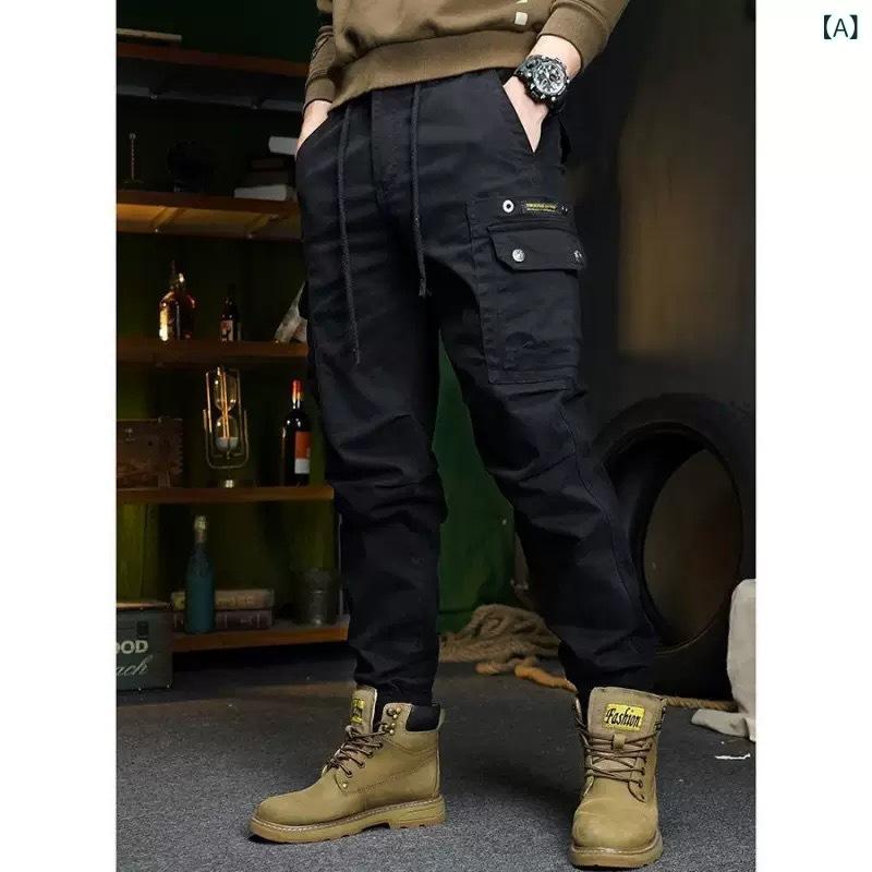 GRATIQUE MIEIのワークパンツ メンズ 青年 直筒 ボトムス ズボン カジュアルパンツ ロングパンツ 高級感 カーゴパンツ ミリタリースタイル ストリート ファッション シンプル 無地｜アングル2