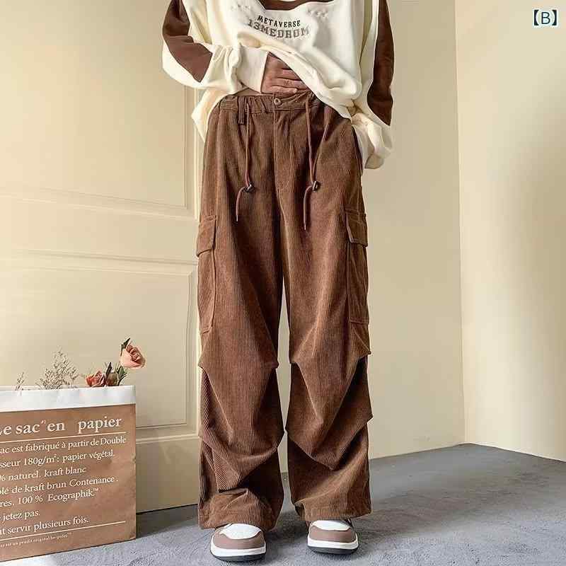 カーゴパンツ メンズ 秋冬 裏起毛 コーデュロイ パンツ ワークパンツ 長ズボン ボトムス 太め カジュアル ストリート アメカジ ゆったり ビッグシルエット 暖かい 防寒 伸縮性 軽量 アイボリー ブラック カー putera-10294486 GRATIQUE MIEI サンプル画像3
