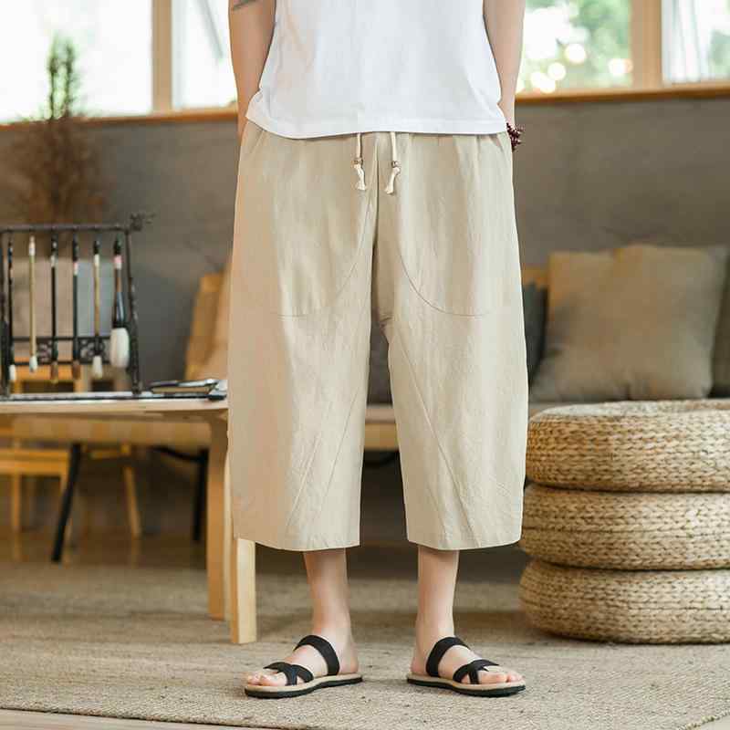 パンツ メンズ サルエルパンツ 亜麻 リネン ワイドパンツ 七分丈 八分丈 クロップドパンツ チャイナ風 和風 部屋着 普段使い カジュアル ボトムス ズボン ゆったり 薄手 軽量 通気性 綿麻 コットンリネン 無地 涼しい 春 putera-10295491 GRATIQUE MIEI パッケージ画像