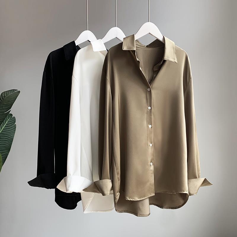 ・カテゴリ: シャツ・スタイル: カジュアル、都市風・素材: ポリエステル70%-80%、シフォン・ネックライン: POLO襟・袖丈: 長袖・袖型: レギュラースリーブ・シルエット: ルーズフィット・着丈: 普通丈（50cm超-65cm以下）・デザイン特徴: ボタン・カラー展開: ブルー、ホワイト、ブラック、アプリコット、グレー、グリーン、コーヒー・サイズ展開: S、M、L、XL、2XL、3XL・伸縮性: 微ストレッチ