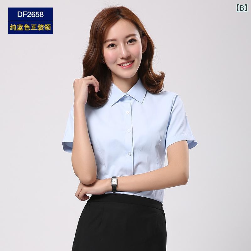 シャツ レディース 半袖 白 ホワイト オフィス 通勤 ビジネス 事務服 トップス ブラウス 仕事用 形態安定 OL フォーマル カジュアル シンプル 無地 putera-10453044 GRATIQUE MIEI サンプル画像3