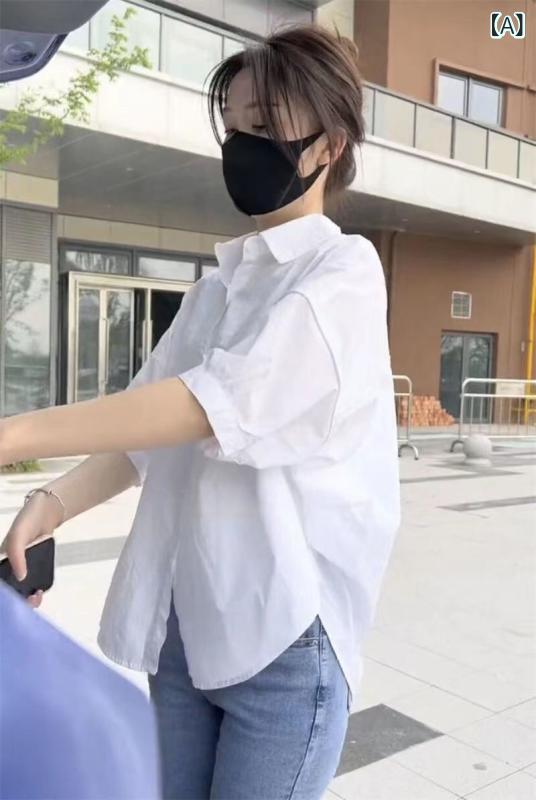 シャツ レディース 半袖 白 ホワイト 春夏 チュニック トップス 抜き襟 ゆったり 薄手 涼しい 無地 軽い 体型カバー …