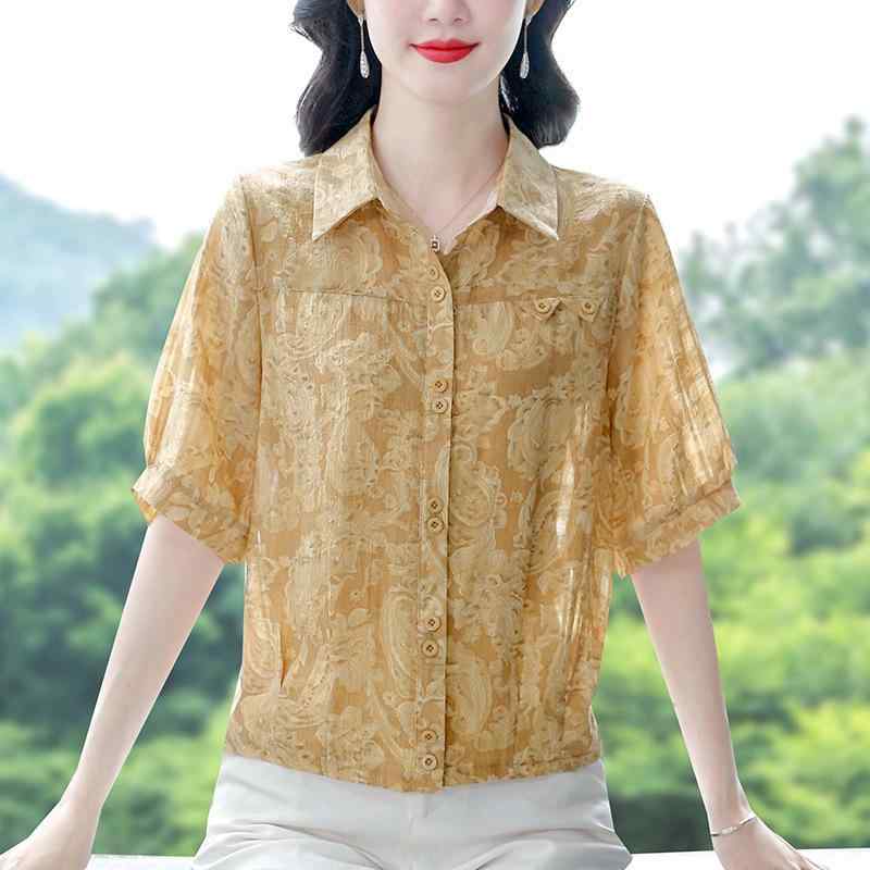 シャツ レディース 半袖 トップス 雪紡 シフォン ブラウス チュニック プルオーバー ゆったり 大きいサイズ カットソー 夏物 サマー 普段使い お出かけ 体型カバー 涼しい 薄手 無地 フェミニン カジュアル きれいめ 母親