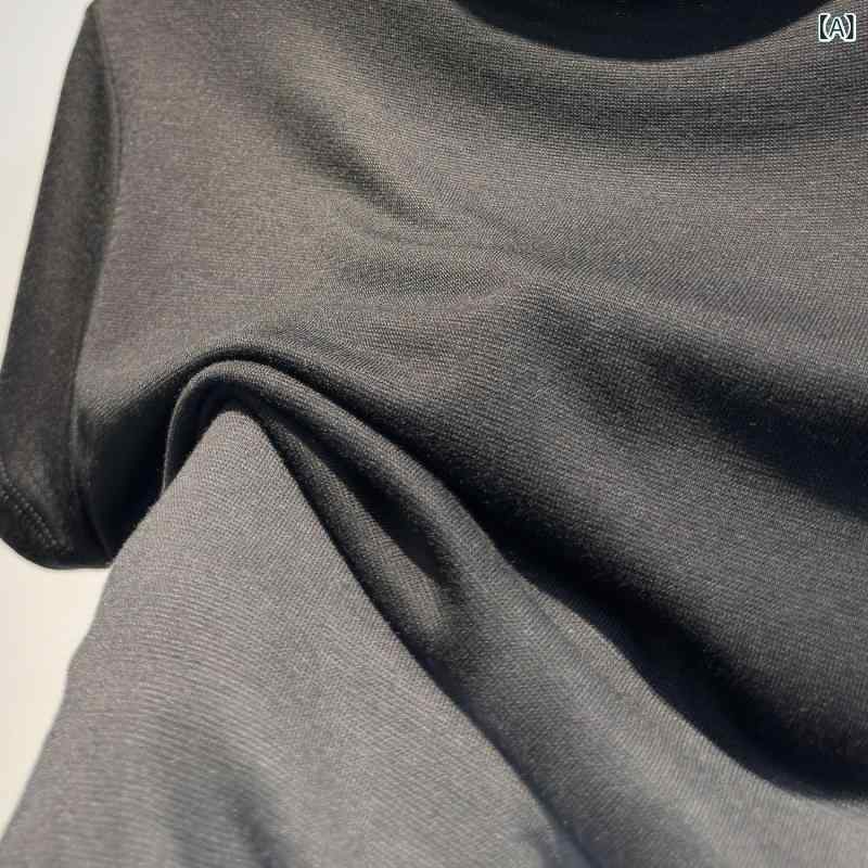 ・カテゴリ: Tシャツ・スタイル: 通勤風・ネックライン: 半高領・袖丈: 半袖・袖型: フレンチスリーブ・柄: 無地・仕上がり/技術: ニット・フィット感: スリムフィット・着丈: 通常丈（50cm超、65cm以下）・カラー展開: ブラック、グレー、アプリコット、ホワイト、アボカドグリーン、ブラウンコーヒー・サイズ展開: S（55kg以内推奨）、M（57.5kg以内推奨）、L（65kg以内推奨）