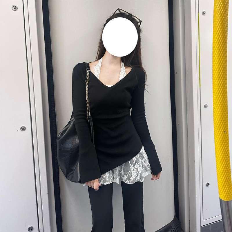 ・カテゴリ: Tシャツ・スタイル: カジュアル、セクシー風、清新フェミニン・デザイン: レイヤード風・袖丈: 長袖・クラフト: 切り替え・ネックライン: Vネック・袖の種類: ベルスリーブ・カラー展開: トップス2点セット・サイズ展開: S、M、L、XL・主な素材: ポリエステル70%〜80%未満