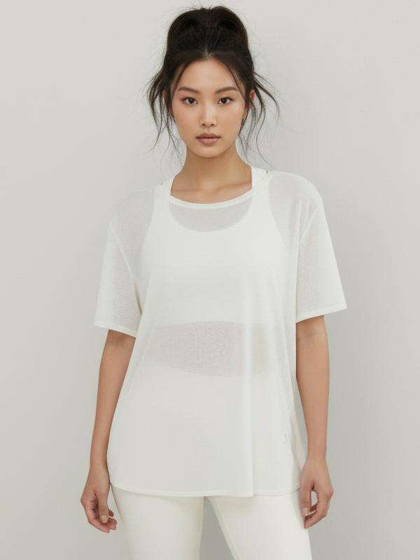 Tシャツ ヨガウェア レディース 半袖 カットソー スラブ生地 透かし彫り バックシャン メッシュ 運動用 背中見せ スリム フィット 通気性 丸首 ラウンドネック ジム フィットネス トップス スポーツウェア 部屋着 伸縮性 吸汗速乾 軽量 無