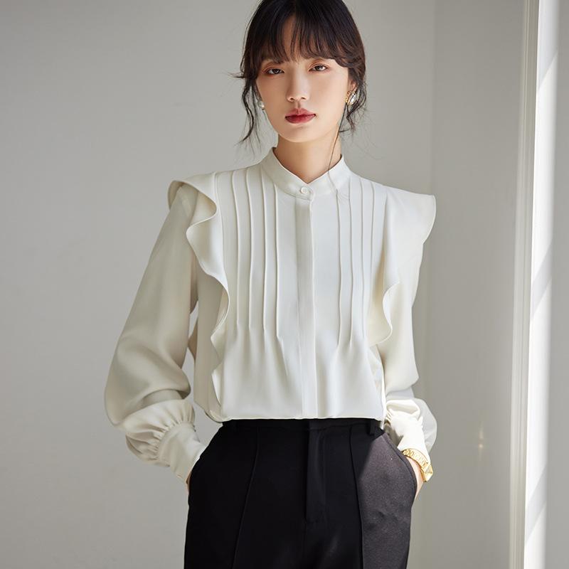 ・カテゴリ: シャツ・スタイル: カジュアル、韓国風・主な素材: ポリエステル75%・ネックライン: クルーネック・袖丈: 長袖・袖型: レギュラースリーブ・柄: 幾何学模様・シルエット: ルーズフィット・デザイン特徴: ノンアイロン加工、無地・カラー展開: アプリコット・サイズ展開: S、M、L、XL、2XL