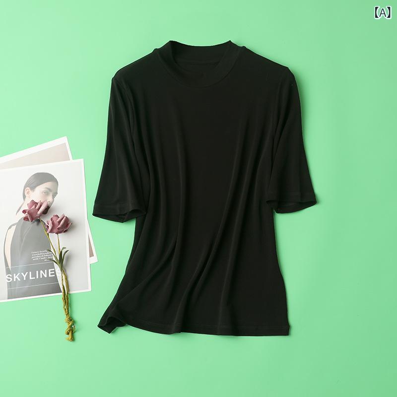 ・カテゴリ: Tシャツ・スタイル: 通勤、快適カジュアル・主な素材: 桑蚕丝（シルク）95%以上・デザイン: プルオーバー・袖丈: 五分袖・クラフト: ニット・フィット感: ルーズフィット・着丈: 通常丈（約50-65cm）・ネックライン: クルーネック・袖型: レギュラースリーブ・人気要素: カジュアル・カラー展開: ブラック、ワインレッド、アプリコット・サイズ展開: L、XL、XXL、XXXL、XXXXL
