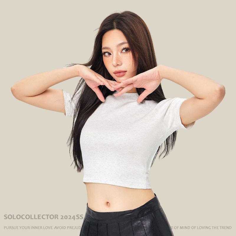Tシャツ レディース 半袖 トップス カットソー クルーネック プルオーバー ラグラン スリーブ ショート丈 細身 スリム タイト アメリカン カジュアル アメカジ ストリート系 インフルエンサー 個性的 春夏 秋 バイ