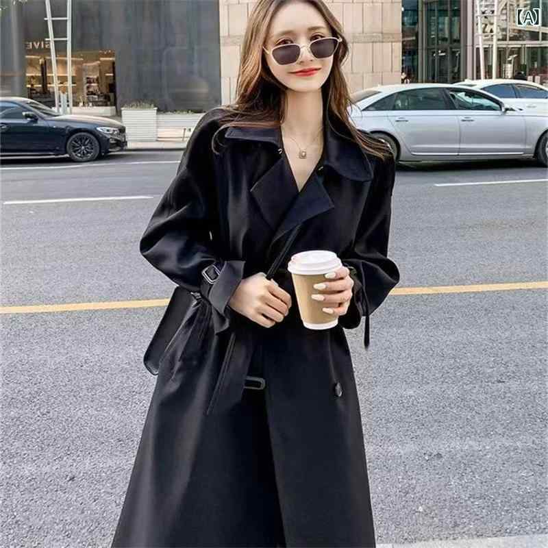 GRATIQUE MIEIのトレンチコート レディース ネイビー 春秋 通勤 普段使い 英国風 カジュアル 軽量 ロング丈 オーバーサイズ｜アングル2