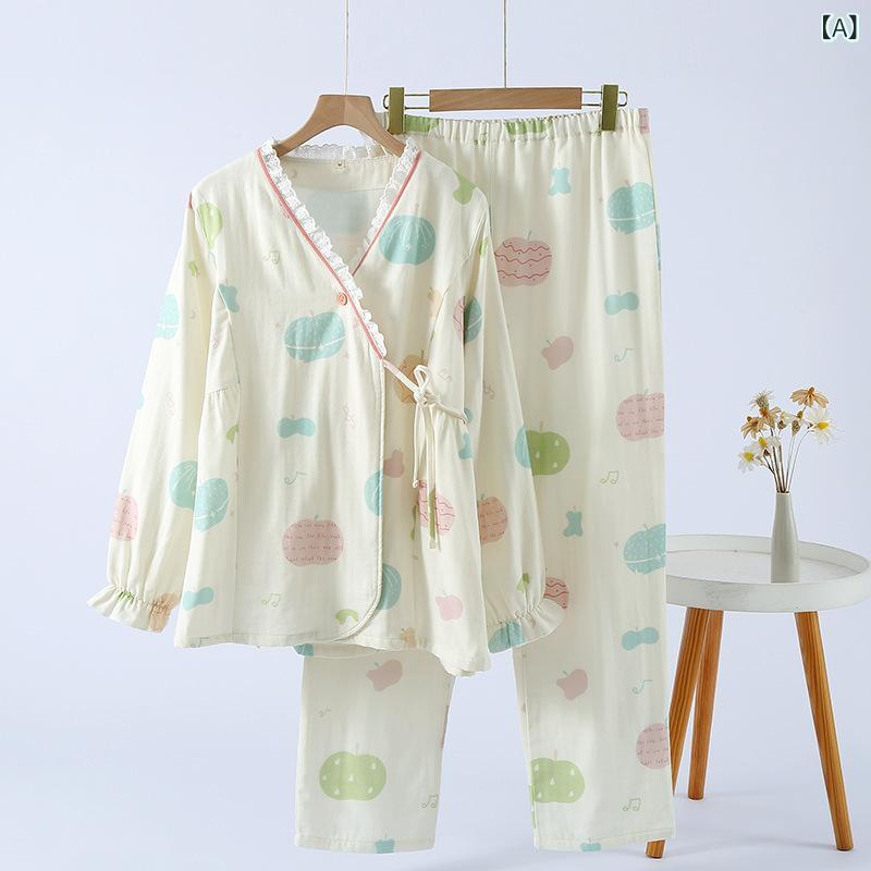 マタニティ パジャマ レディース 上下セット 3層ガーゼ 綿100% 授乳服 産後 妊娠中 出産準備 ルームウェア 春秋 おしゃれ 部屋着 かわいい・素材: 綿100%・スタイル: セットアップ・ネックライン: Vネック・袖丈: 長袖・パンツ丈: 長ズボン・テイスト: スウィート、キュート・袖のデザイン: ドロップショルダー・性別: レディース・生地の厚さ: 薄手(121-140g/平米)・カラー展開: アップルプラネット・サイズ展開: M, L, XL, XXL