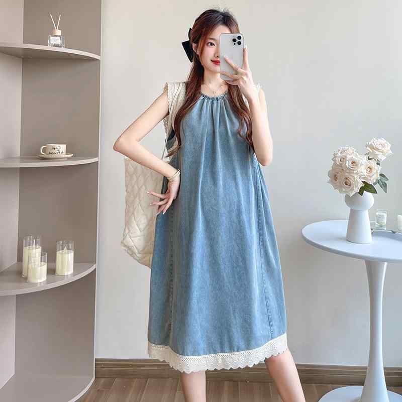 ワンピース レディース デニム マタニティ ロング丈 フレンチ レトロ 妊婦服 オーバーサイズ ゆったり 大きいサイズ カジュアル 体型カバー 産前 産後 マタニティウェア