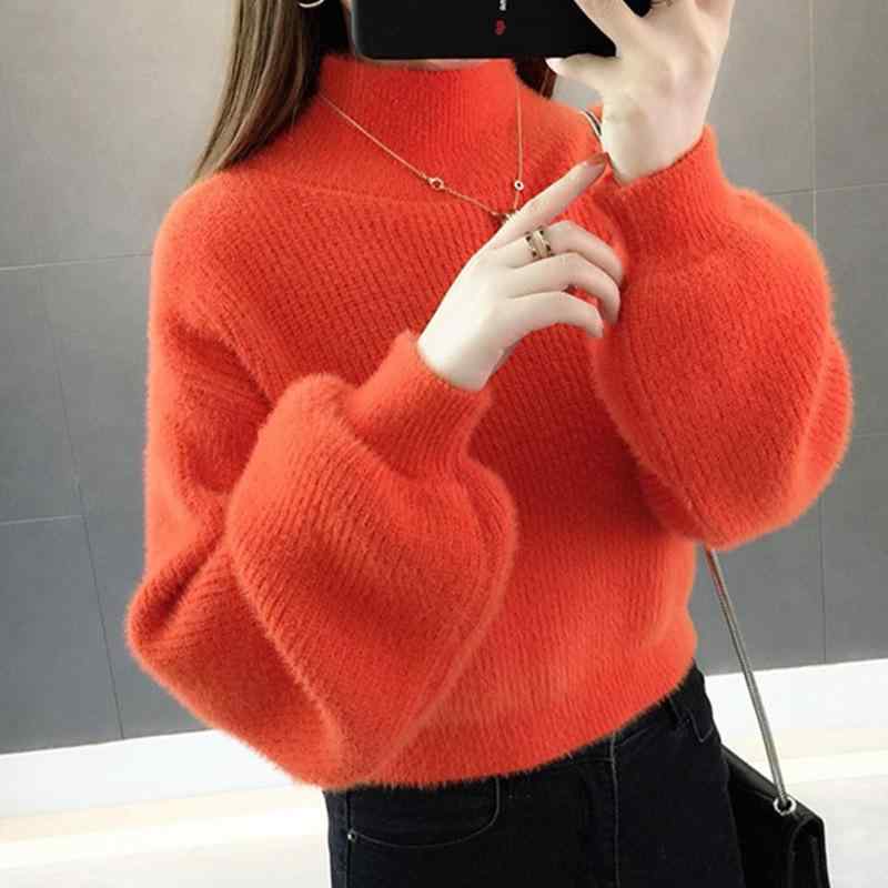 セーター レディース 秋冬 ショート丈 フェイクミンクファー ハイウエスト ゆったり ビッグシルエット 着回し抜群 カジュアル フェミニン おしゃれ 若見え 体型カバー 防寒 厚手 レイヤード シンプル・カテゴリ: 毛衣・素材: 涤纶（聚酯纤维）・柄: 纯色・厚さ: 中等・スタイル: 套头款・版型: 宽松型・着丈: 50-65cm・ネックライン: 半高领・袖丈: 长袖・袖型: 常规袖・カラー展開: 桔红,粉色,紫色,卡其,白色,黒色,墨绿,果绿・サイズ展開: 均码【40-72.5kg】・スタイル: 文艺风・対象: 成人女性