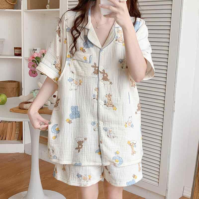 パジャマ レディース 授乳服 産後 上下セット マタニティ 半袖 綿 ガーゼ 薄手 部屋着 妊婦服 春夏["・生地: 二重ガーゼ","・スタイル: セットアップ","・主な素材: 綿100%","・襟の形: 襟付き","・袖丈: 三分袖","・パンツ丈: ショートパンツ","・カラー展開: 9085#, 9083#, 9087#, 9095#, 9096#, 9082#, 9106#, 9030#, 9027#, 9020#, 9025#, 9018#, 9017#, 9019#, 9023#, 9024#, 8801#","・サイズ展開: M, L, XL, XXL","・テイスト: カトゥーン","・対象性別: 女性","・生地の厚さ: 薄手 (101-120g/平方メートル)"]