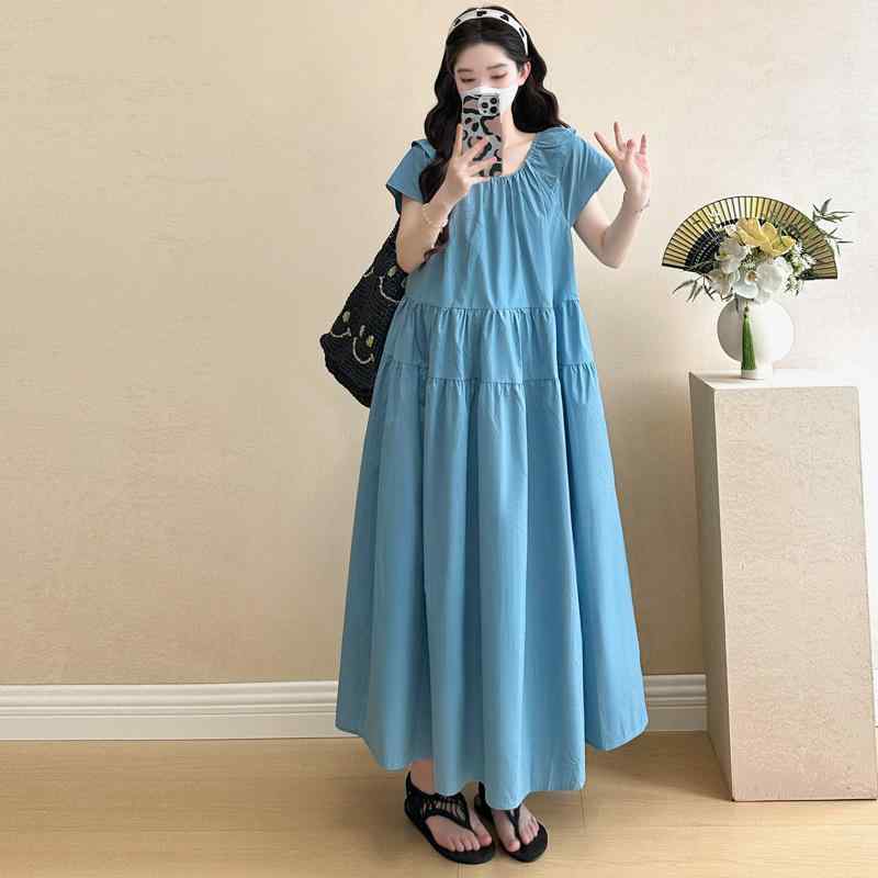 ワンピース マタニティ 春夏 韓国風 ゆったり ミモレ丈 妊婦服 カジュアル シンプ...