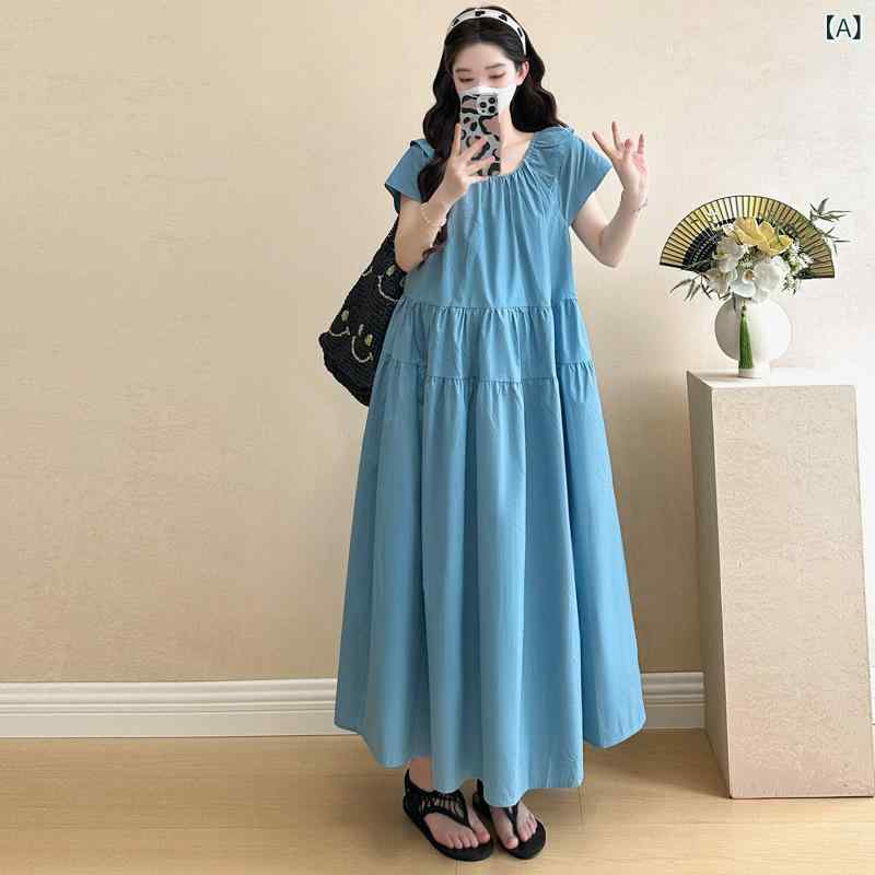 ワンピース マタニティ 春夏 韓国風 ゆったり ミモレ丈 妊婦服 カジュアル シンプ...