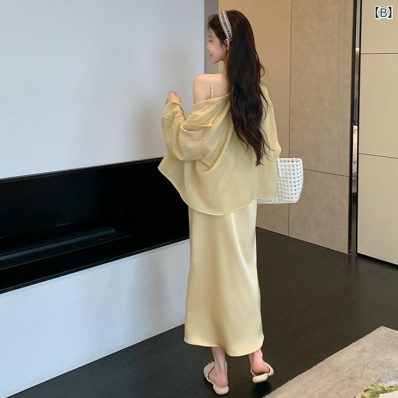 GRATIQUE MIEIのワンピース レディース マタニティ 夏物 フランス風 高級感 接触冷感 醋酸 サテン キャミソールワンピース ロング丈 セットアップ オールシーズン 普段着 お出かけ｜アングル3