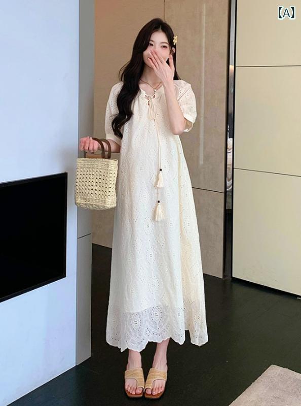 GRATIQUE MIEIのワンピース レディース 綿麻 刺绣 マタニティ 妊婦用 森ガール系 シンプル スリム見せ 着痩せ 体型カバー ナチュラル おしゃれ 春夏 普段着｜アングル2