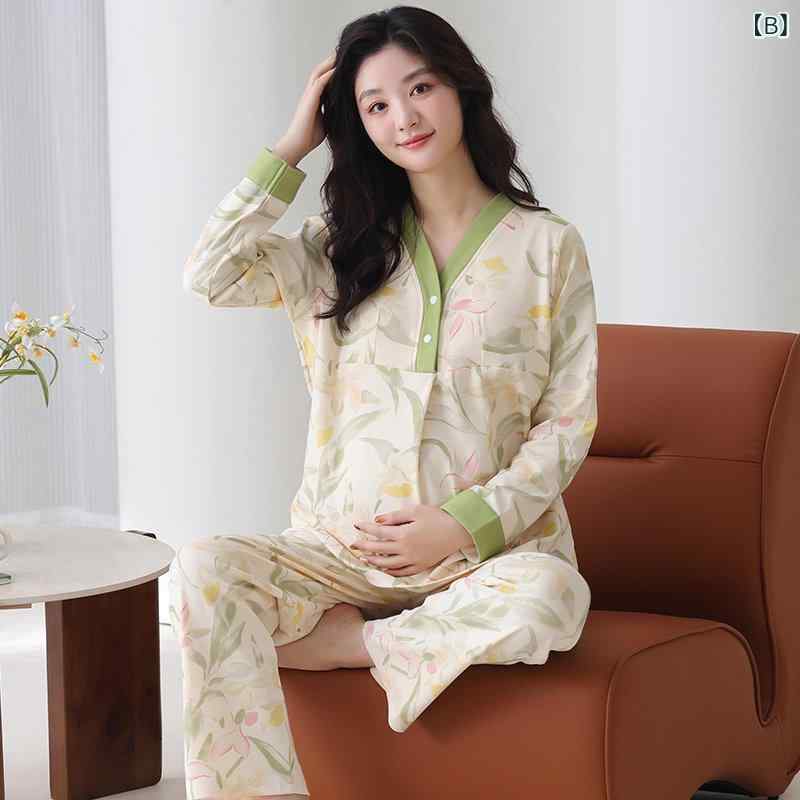 パジャマ 妊婦 レディース 長袖 綿100% 授乳服 マタニティウェア 前開き パッド付...