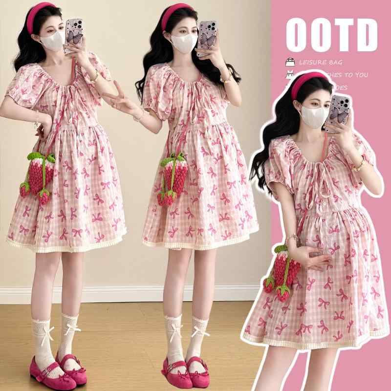 マタニティ ワンピース レディース マタニティウェア 半袖 レース 花柄 フェミニン...