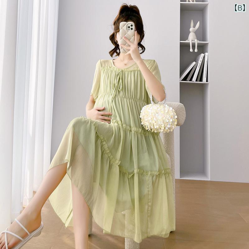 ワンピース レディース 妊婦服 マタニティ シフォン 韓国風 ファッション 夏
