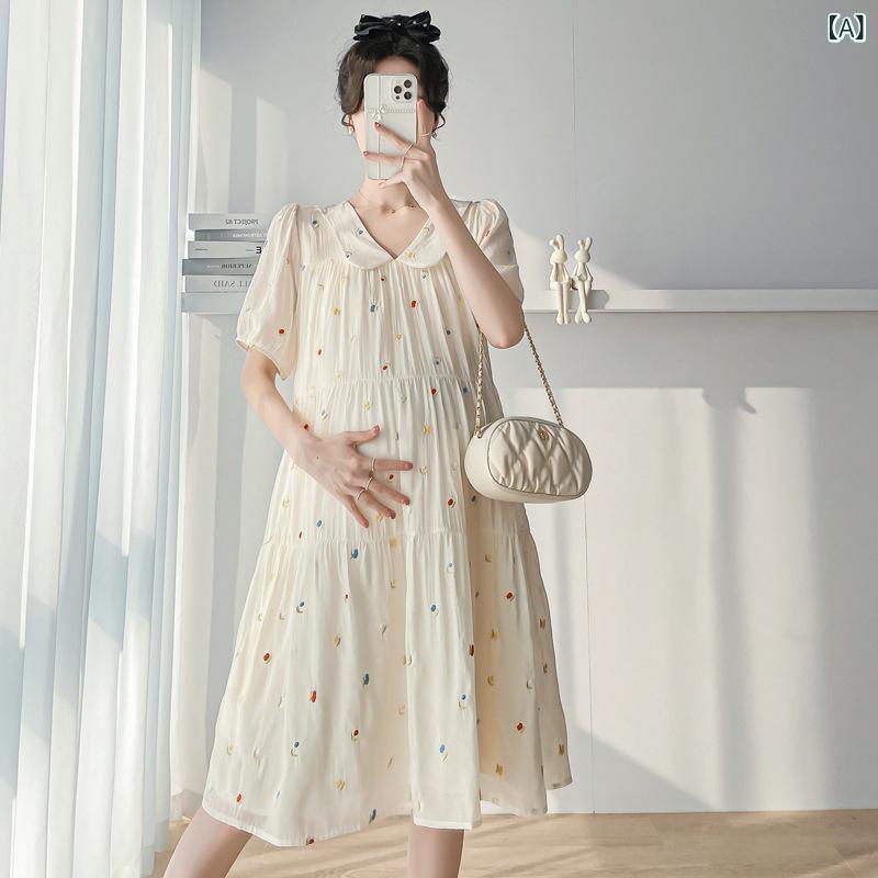 マタニティ ワンピース レディース 春夏 妊婦服 授乳服 ゆったり 刺繍 かわいい 膝...