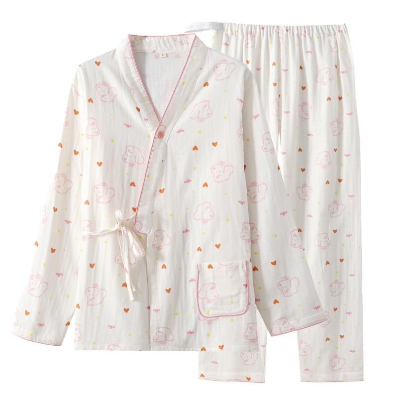 パジャマ レディース マタニティ 授乳服 上下セット 春夏 綿 ガーゼ テディベア柄 かわいい 薄手 産後 授乳対応 部屋着 ルームウェア・素材: 二重ガーゼ（綿100%）・スタイル: セットアップ・ネックライン: Vネック・袖丈: 長袖・パンツ丈: 長ズボン・カラー展開: 愛心テディブルー,愛心テディパープル,愛心テディピンク・サイズ展開: M,L,XL,XXL・テイスト: カトゥーン・袖型: ドロップショルダー・対象性別: レディース・生地の厚さ: 薄手（121-140g/平米）