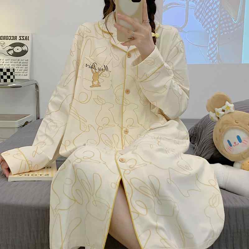 マタニティワンピース 授乳口付き ルームワンピース パジャマ コットン100% ロング...