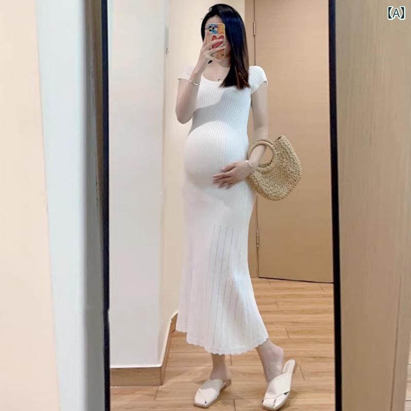 マタニティワンピース レディース 半袖 韓国風 無地 きれいめ スリム 細見え 妊婦...