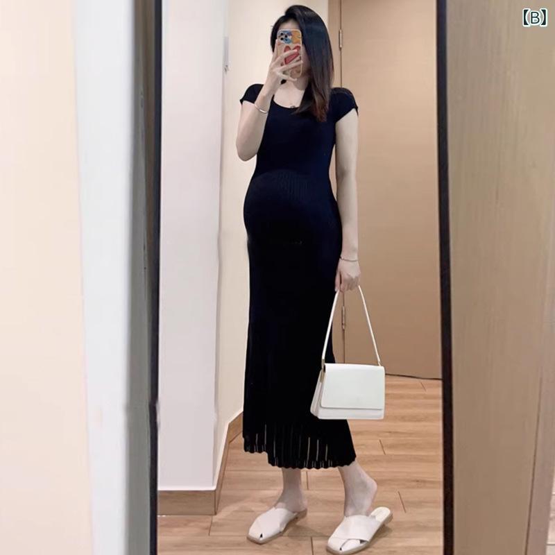 マタニティワンピース レディース 半袖 韓国風 無地 きれいめ スリム 細見え 妊婦...