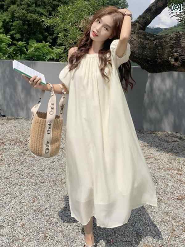 GRATIQUE MIEIのワンピース 妊婦服 レディース マタニティ ロング丈 膝下丈 ミモレ丈 春夏 無地 透かし編み 肩出し ゆったりシルエット 体型カバー カジュアル お出かけ 普段着 リラックス 高級感 フェミニン｜アングル2