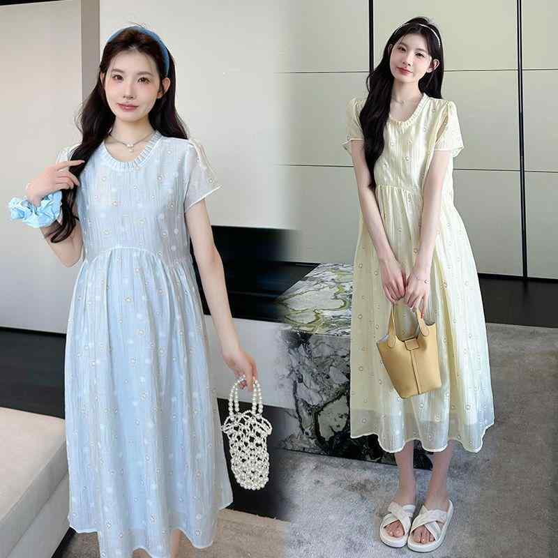 ワンピース マタニティ レディース シフォン プリーツ襟 小花柄 夏服 妊婦服 ゆっ...