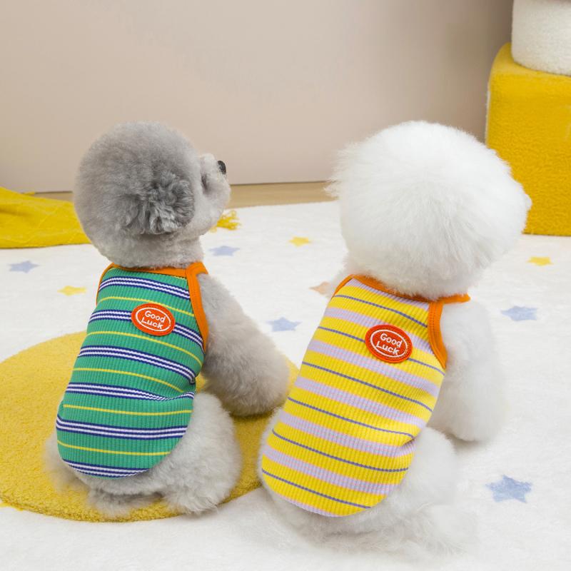 ペット服 女の子 ベスト ノースリーブ タンクトップ 犬用ウェア 散歩用 お出かけ用 オールシーズン 接触冷感 ストライプ柄 配色 カラフル ボーダー かわいい 小型犬用 ビションフリーゼ トイプードル ポメラニアン コーギー