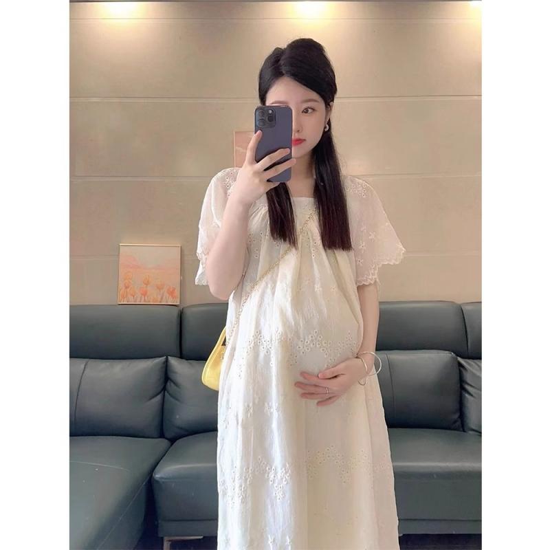 ワンピース レディース マタニティ 妊婦服 春夏 フレンチスタイル ロング丈 オーバ...