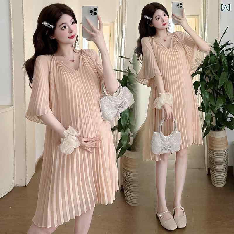 マタニティワンピース 妊婦服 大きいサイズ ゆったり Vネック シフォン フリル袖 ...