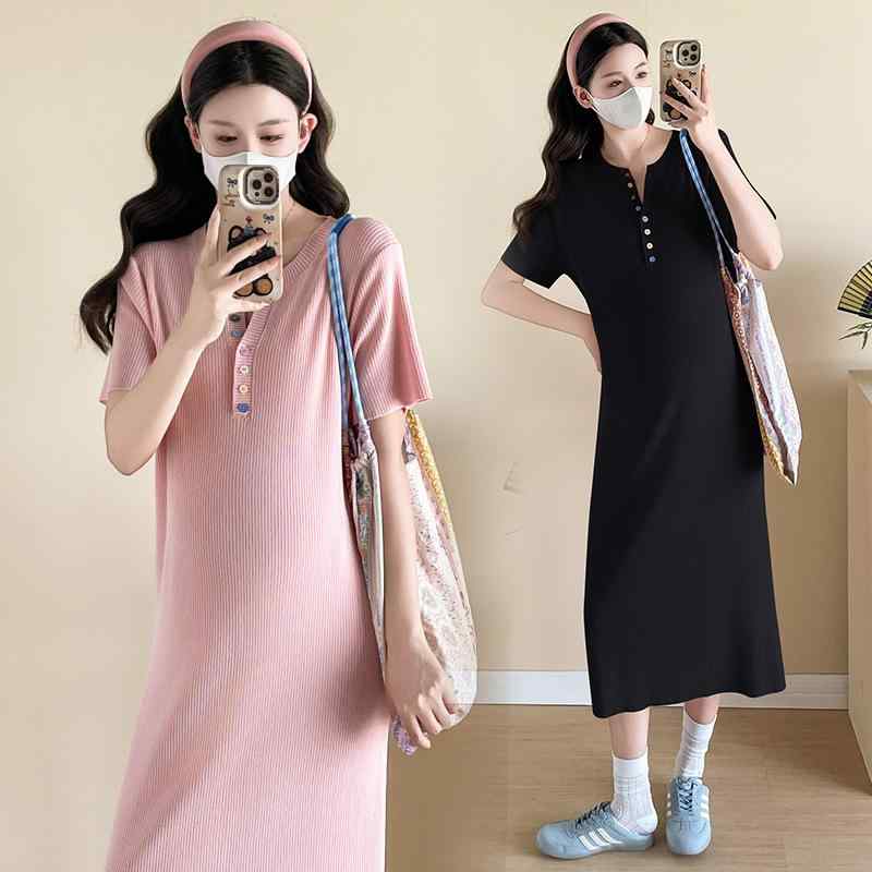 ワンピース レディース 妊婦服 マタニティ 授乳服 Vネック ニット ロング丈 デザイ...