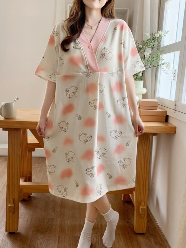 マタニティ 授乳 パジャマ ワンピース パンツ セットアップ 春夏 薄手 半袖 カップ付き 腹帯 入院着 産後服 部屋着 ルームウェア 授乳服