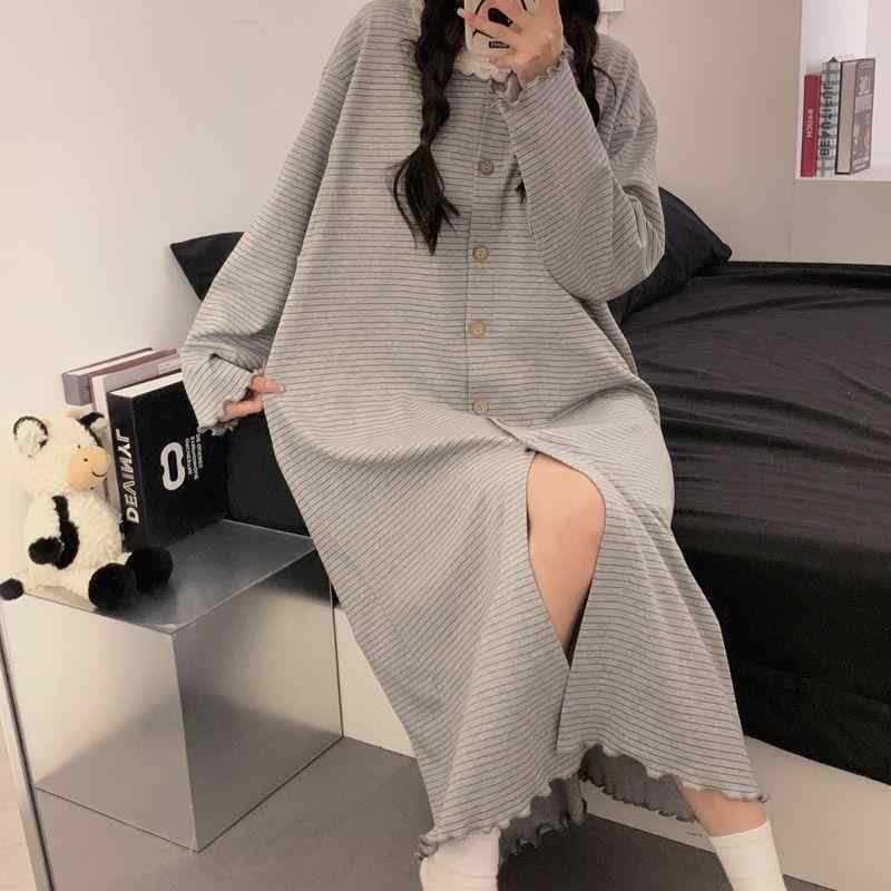 ワンピース レディース マタニティ 授乳服 春秋 長袖 丸首 カーディガン 産前 産後 胸パッド付き 授乳用 パジャマ ルームウェア ボーダー柄 部屋着 妊婦用 授乳ワンピース ロング丈 産前産後兼用 産前産後服 マタニティウェア おしゃれ 可愛い・素材: 冰瓷棉・スタイル: シンプルカジュアル・袖丈: 長袖・カラー展開: 32090#・サイズ展開: L,XL,XXL・生地の厚さ: 薄手(121-140g/平米)