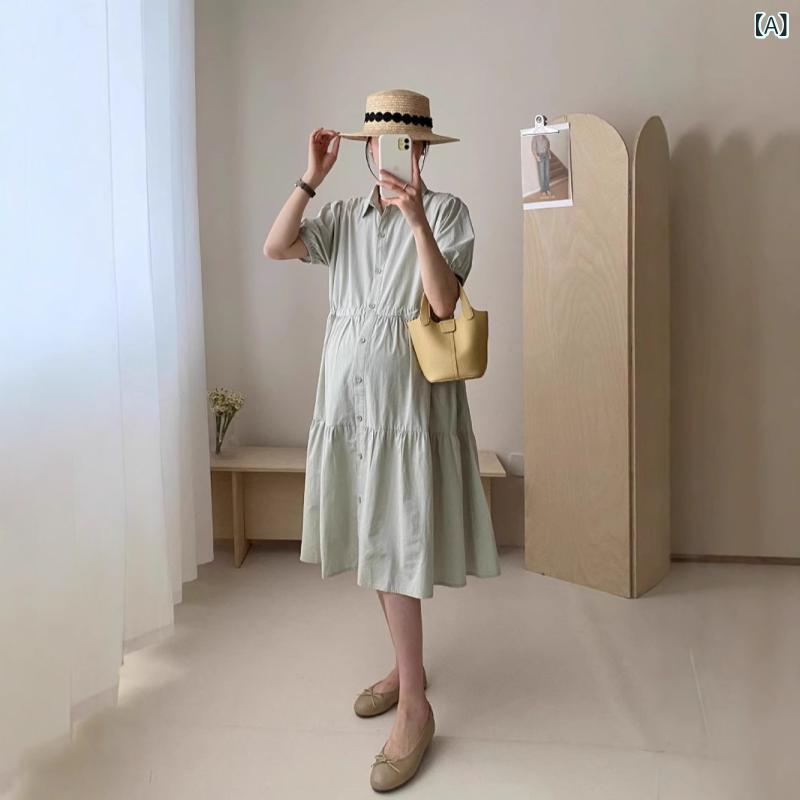 GRATIQUE MIEIのワンピース マタニティ レディース 襟付き 半袖 ティアード 膝丈 丈長め 体型カバー 妊婦服 ゆったり 産前 産後 マタニティウェア おしゃれ カジュアル 春夏｜アングル2