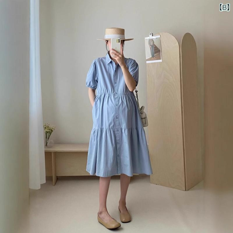 GRATIQUE MIEIのワンピース マタニティ レディース 襟付き 半袖 ティアード 膝丈 丈長め 体型カバー 妊婦服 ゆったり 産前 産後 マタニティウェア おしゃれ カジュアル 春夏｜アングル3