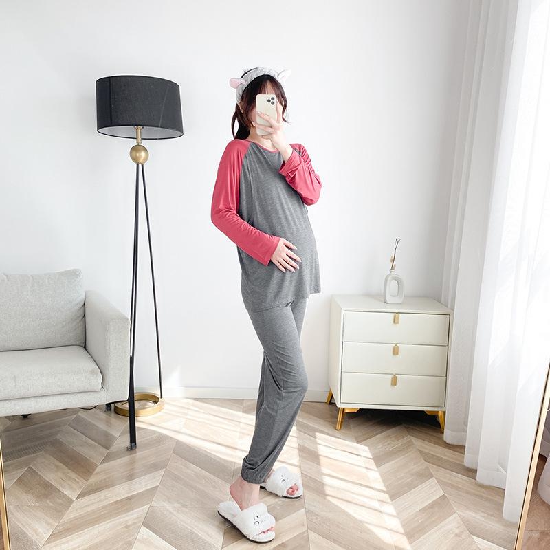 パジャマ レディース 春秋 授乳服 マタニティ 部屋着 ルームウェア セットアップ 哺乳服 授乳口付 産前産後 モダール混 綿混 通気性 ラグラン袖 伸縮性 薄手 可愛い・カテゴリ: マタニティウェア・授乳服・素材: モダール95%・スタイル: セットアップ・袖丈: 長袖・ボトムス丈: ロングパンツ・厚さ: 181-200g/平米・カラー展開: ダークグレー、アイアングレー、ライトグレー、ピーコックブルー、ピンク・サイズ展開: L、XL・雰囲気: シンプル・カジュアル