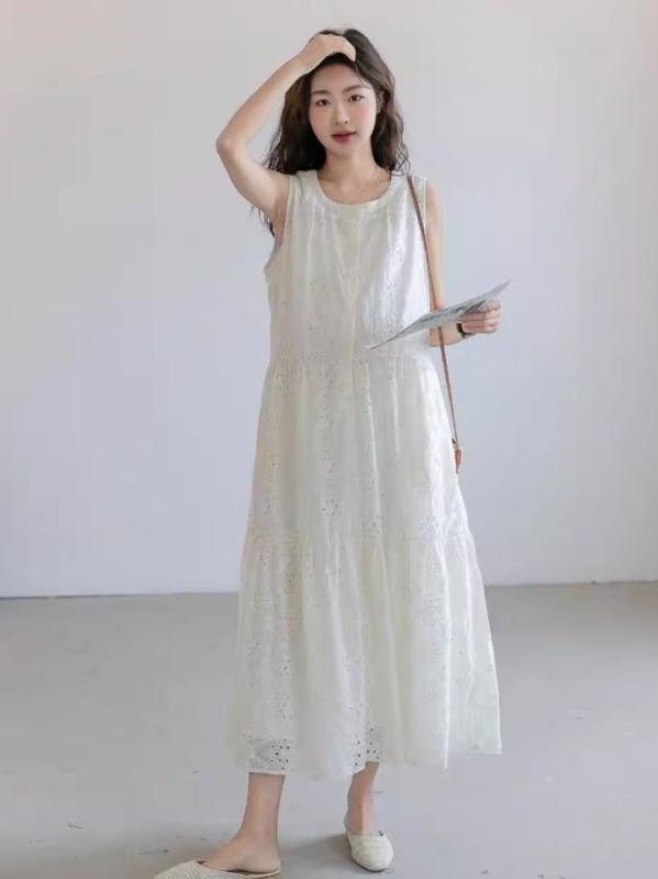ワンピース マタニティ レディース ノースリーブ レース ロング丈 透かし編み ゆったり エレガント レディライク 春夏 体型カバー フェミニン フレアシルエット お出かけ用 普段使い カジュアル 通気性 シンプル マタニティウェア 無地・カテゴリ: ワンピース・ネックライン: クルーネック・袖丈: 五分袖・素材: 綿95%以上・スカート丈: ミモレ丈・カラー展開: ホワイト・サイズ展開: フリーサイズ・スカートシルエット: ハイウエスト・スタイル: カジュアル