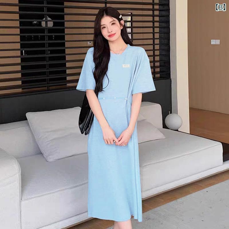 ワンピース マタニティ レディース 春夏 Tシャツ マキシ丈 遮肚 カジュアル 韓国風...
