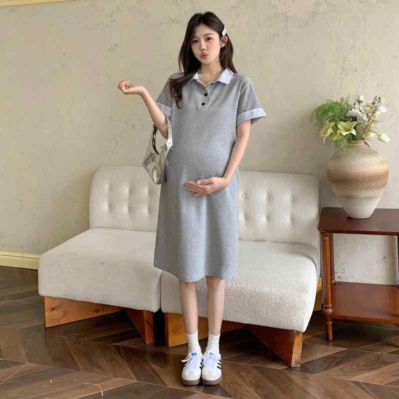 マタニティウェア レディース 春夏 POLOワンピース 切り替え 襟付き 膝丈 半袖 Aライン 体型カバー 妊婦服 ゆったり 大きいサイズ マタニティワンピース