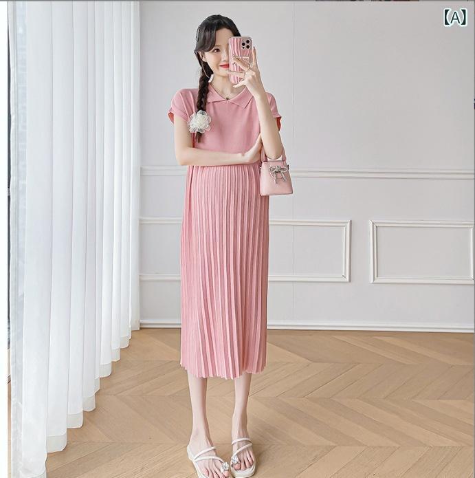 ワンピース レディース 妊婦服 半袖 接触冷感 ニット プリーツ 薄手 おしゃれ 伸縮...