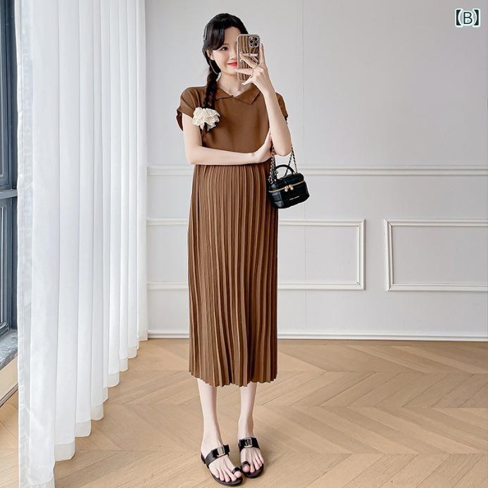 ワンピース レディース 妊婦服 半袖 接触冷感 ニット プリーツ 薄手 おしゃれ 伸縮...