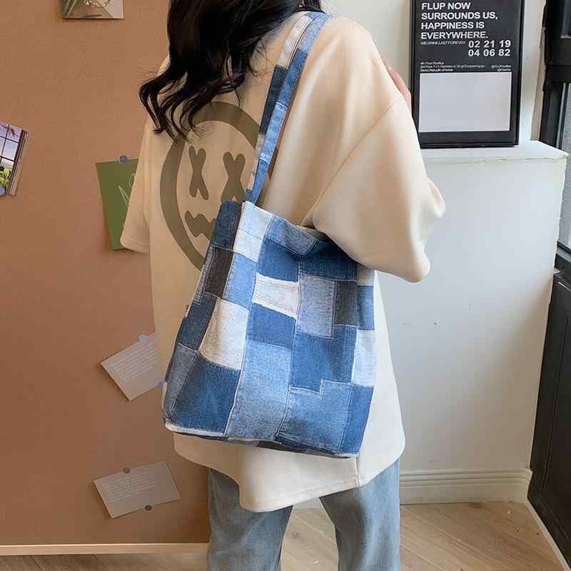 トートバッグ レディース キャンバス チェック柄 大容量 収納 肩掛け 切り替え デザイン カジュアル 通勤 通学 普段使い かばん 鞄
