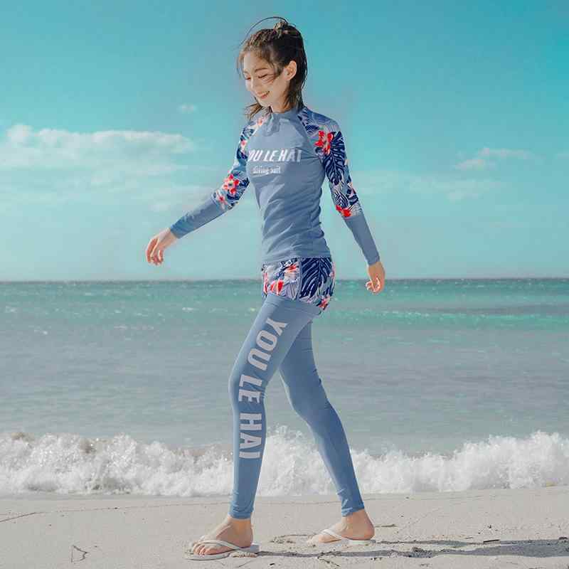 水着 レディース ワンピース 長袖 体系カバー スタイルアップ 韓国風 フェミニン オシャレ 可愛い 温泉用 スパ用 露出控えめ スカート風 オールシーズン・適用性別: 女性・対象年齢: 成人、子供・パターン: 無地、花柄・機能: 胸パッド付き、ワイヤーなし・素材: ポリエステル70%・用途: 水泳、水遊び・カラー展開: モデル着用色・サイズ展開: M、L、XL、XXL・スタイル: 三角ショーツ、ビキニ、ボクサーパンツ、三角ビキニ、スカート付きビキニ、セパレート水着、レジャーサーフィン水着